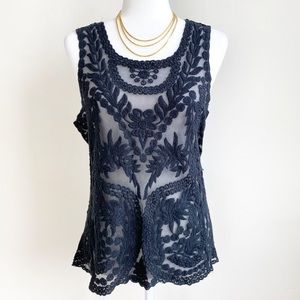 Express Black Lace Embroidered Tank Top Sz Small
